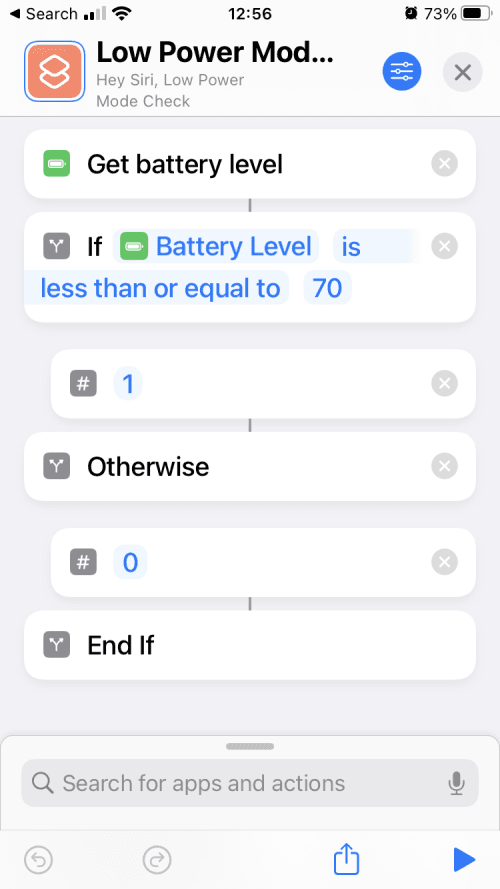 iPhone Low Power Mode Check Shortcut
