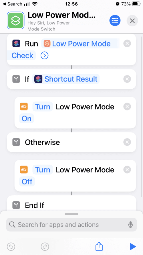 iPhone Low Power Mode Switch Shortcut