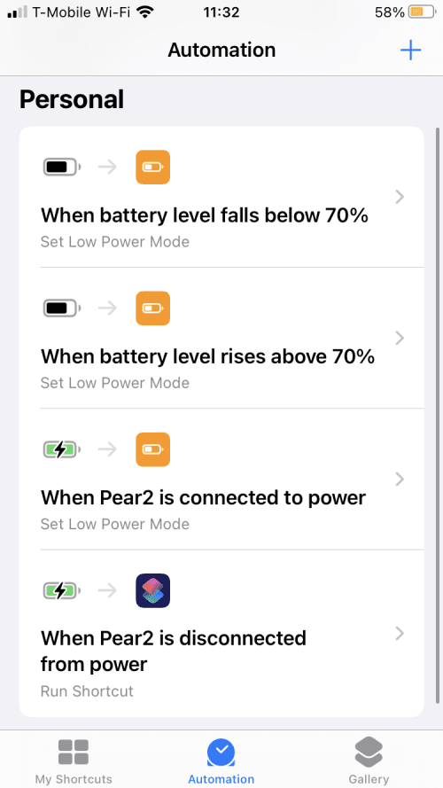 List of automations for the custom low power mode