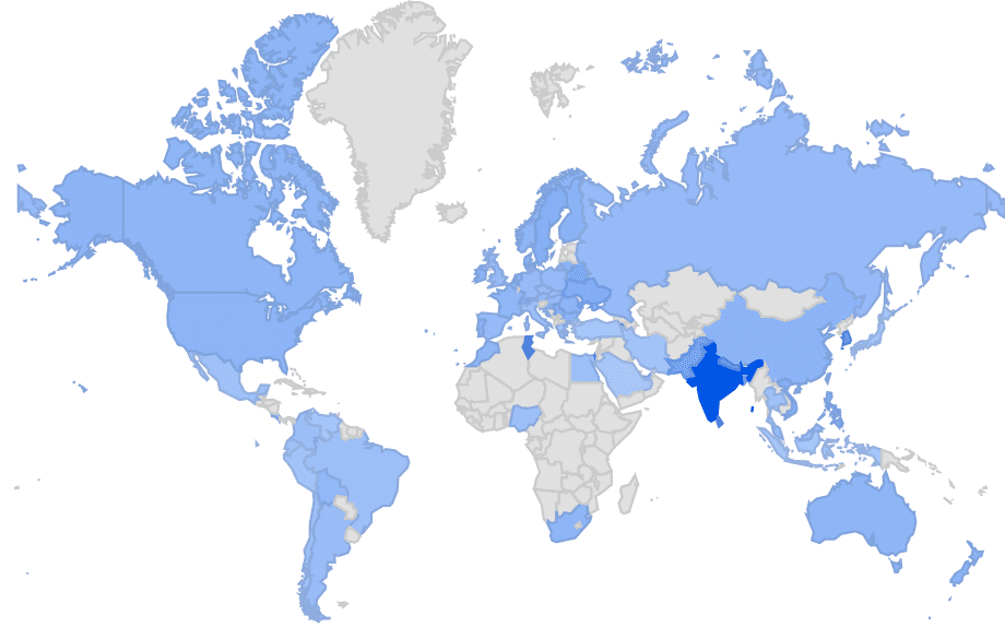 Interest in AngularJs by region in 2022